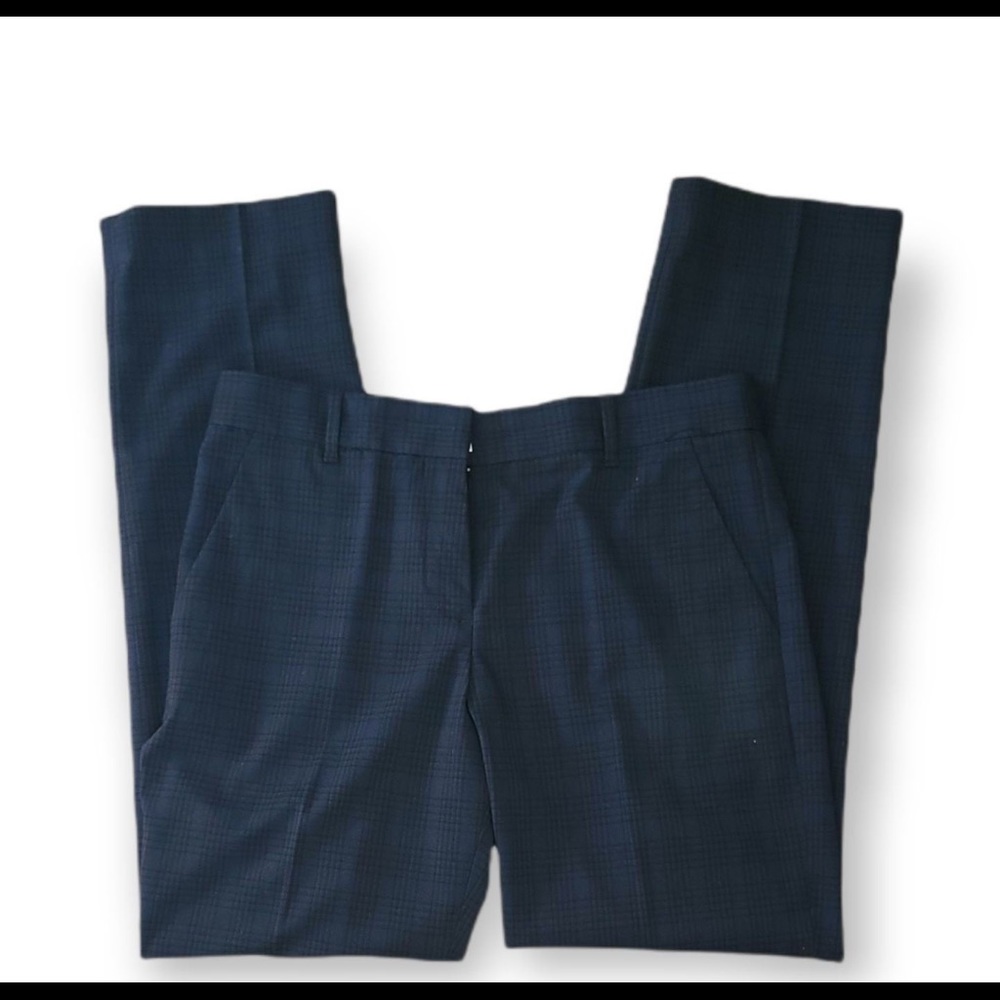 GAP navy straight leg slacks with black grid pattern